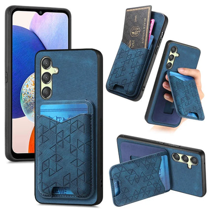 For Samsung Galaxy A14 4G / 5G Case Imprinted Pattern Card Holder Kickstand Leather Back Cover - Blue