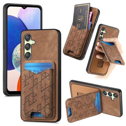 For Samsung Galaxy A14 4G / 5G Case Imprinted Pattern Card Holder Kickstand Leather Back Cover - Brown