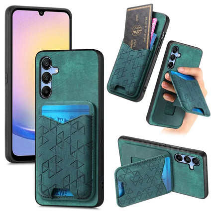 For Samsung Galaxy A15 4G / 5G Case Imprinted Pattern Card Holder Kickstand Leather Back Cover - Green