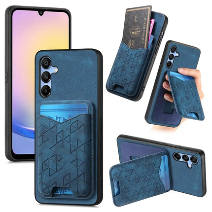 For Samsung Galaxy A15 4G / 5G Case Imprinted Pattern Card Holder Kickstand Leather Back Cover - Blue