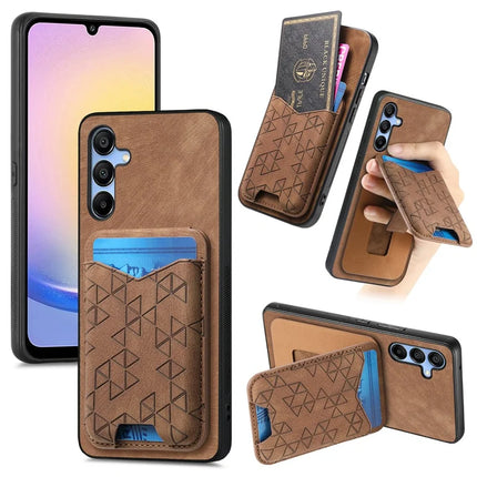 For Samsung Galaxy A15 4G / 5G Case Imprinted Pattern Card Holder Kickstand Leather Back Cover - Brown