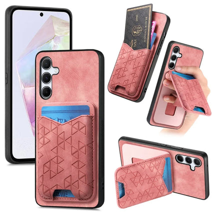 For Samsung Galaxy A35 5G Case Imprinted Pattern Card Holder Kickstand Leather Back Cover - Pink