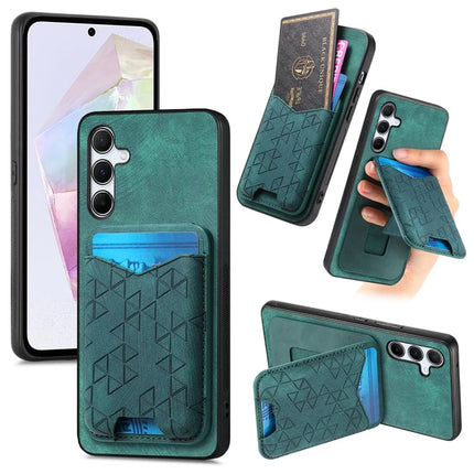 For Samsung Galaxy A35 5G Case Imprinted Pattern Card Holder Kickstand Leather Back Cover - Green
