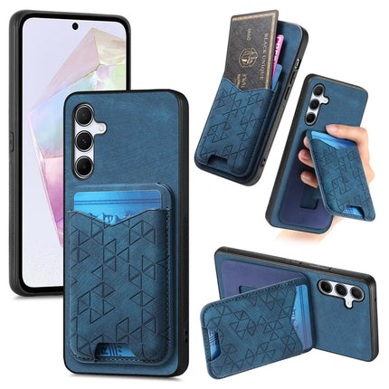 For Samsung Galaxy A35 5G Case Imprinted Pattern Card Holder Kickstand Leather Back Cover - Blue