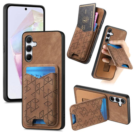 For Samsung Galaxy A35 5G Case Imprinted Pattern Card Holder Kickstand Leather Back Cover - Brown