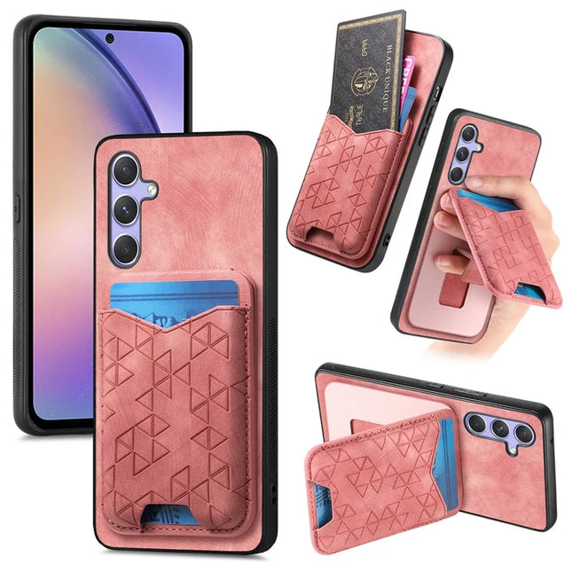 For Samsung Galaxy A54 5G Case Imprinted Pattern Card Holder Kickstand Leather Back Cover - Pink