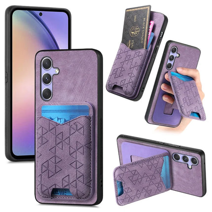 For Samsung Galaxy A54 5G Case Imprinted Pattern Card Holder Kickstand Leather Back Cover - Purple