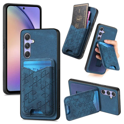 For Samsung Galaxy A54 5G Case Imprinted Pattern Card Holder Kickstand Leather Back Cover - Blue