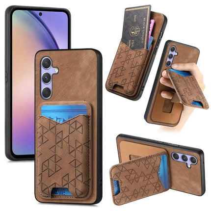 For Samsung Galaxy A54 5G Case Imprinted Pattern Card Holder Kickstand Leather Back Cover - Brown