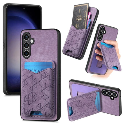 For Samsung Galaxy S23 FE Case Imprinted Pattern Card Holder Kickstand Leather Back Cover - Purple