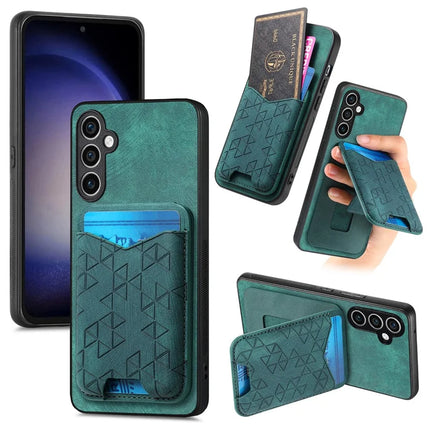 For Samsung Galaxy S23 FE Case Imprinted Pattern Card Holder Kickstand Leather Back Cover - Green