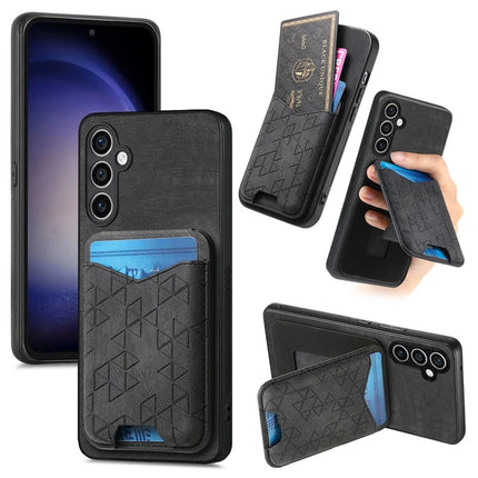 For Samsung Galaxy S23 FE Case Imprinted Pattern Card Holder Kickstand Leather Back Cover - Black
