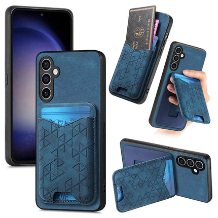 For Samsung Galaxy S23 FE Case Imprinted Pattern Card Holder Kickstand Leather Back Cover - Blue