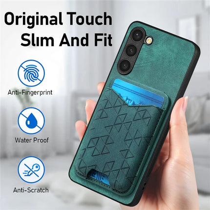 For Samsung Galaxy S23+ Case Imprinted Pattern Card Holder Kickstand Leather Back Cover