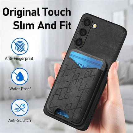 For Samsung Galaxy S23+ Case Imprinted Pattern Card Holder Kickstand Leather Back Cover