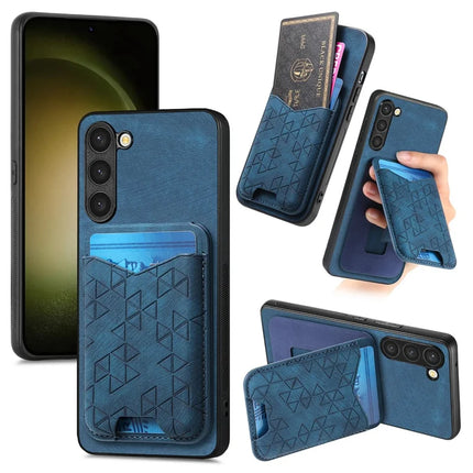 For Samsung Galaxy S23+ Case Imprinted Pattern Card Holder Kickstand Leather Back Cover - Blue