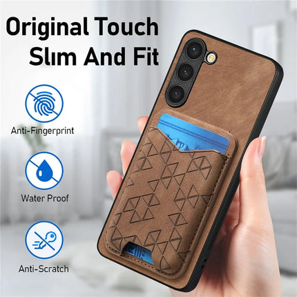 For Samsung Galaxy S23+ Case Imprinted Pattern Card Holder Kickstand Leather Back Cover