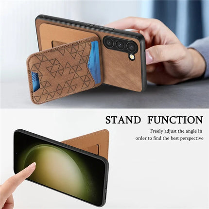 For Samsung Galaxy S23+ Case Imprinted Pattern Card Holder Kickstand Leather Back Cover
