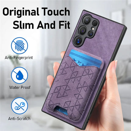 For Samsung Galaxy S23 Ultra Case Imprinted Pattern Card Holder Kickstand Leather Back Cover