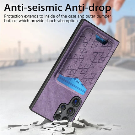 For Samsung Galaxy S23 Ultra Case Imprinted Pattern Card Holder Kickstand Leather Back Cover