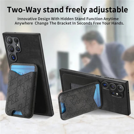 For Samsung Galaxy S23 Ultra Case Imprinted Pattern Card Holder Kickstand Leather Back Cover