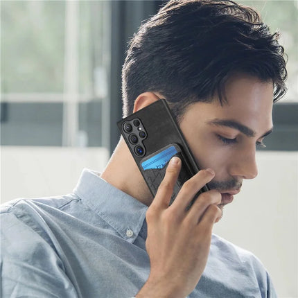 For Samsung Galaxy S23 Ultra Case Imprinted Pattern Card Holder Kickstand Leather Back Cover