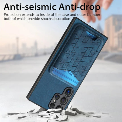 For Samsung Galaxy S23 Ultra Case Imprinted Pattern Card Holder Kickstand Leather Back Cover