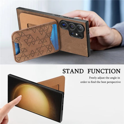 For Samsung Galaxy S23 Ultra Case Imprinted Pattern Card Holder Kickstand Leather Back Cover