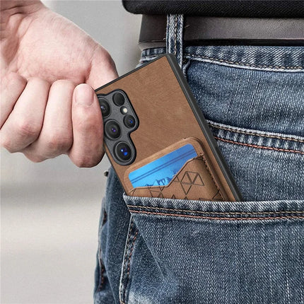 For Samsung Galaxy S23 Ultra Case Imprinted Pattern Card Holder Kickstand Leather Back Cover
