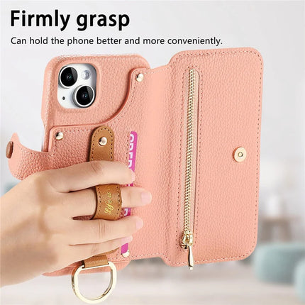 For iPhone 13 Case RFID Blocking Zipper Wallet PU Leather Mobile Cover