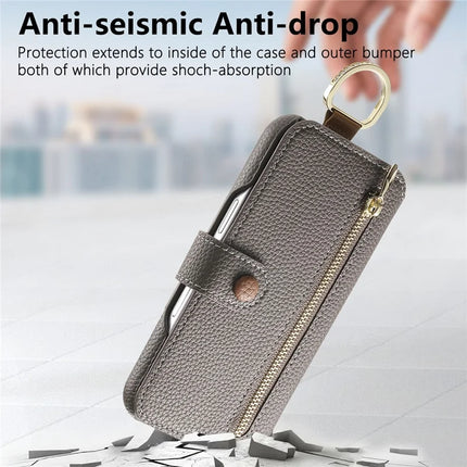 For iPhone 13 Case RFID Blocking Zipper Wallet PU Leather Mobile Cover