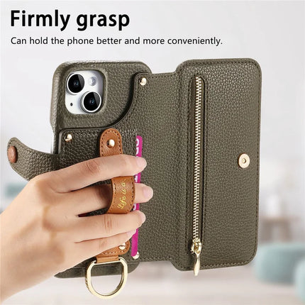 For iPhone 13 Case RFID Blocking Zipper Wallet PU Leather Mobile Cover