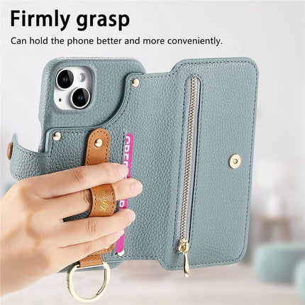 For iPhone 13 Case RFID Blocking Zipper Wallet PU Leather Mobile Cover