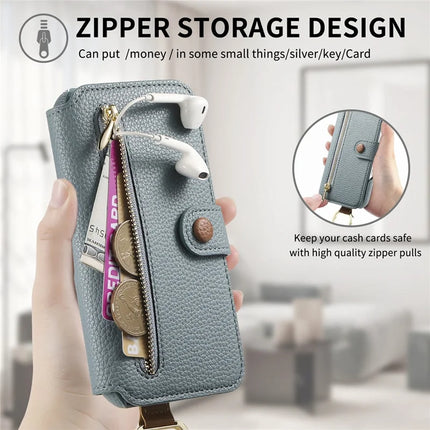 For iPhone 13 Case RFID Blocking Zipper Wallet PU Leather Mobile Cover