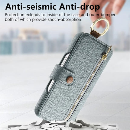 For iPhone 13 Case RFID Blocking Zipper Wallet PU Leather Mobile Cover