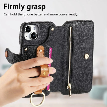 For iPhone 13 Case RFID Blocking Zipper Wallet PU Leather Mobile Cover