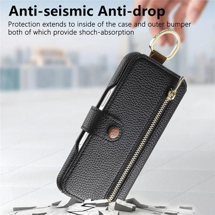 For iPhone 13 Case RFID Blocking Zipper Wallet PU Leather Mobile Cover