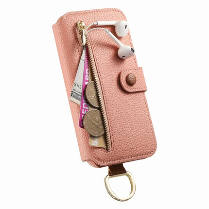 For iPhone 14 Case RFID Blocking Zipper Wallet PU Leather Mobile Cover
