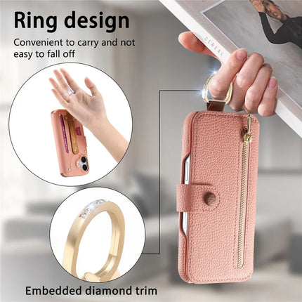 For iPhone 14 Case RFID Blocking Zipper Wallet PU Leather Mobile Cover