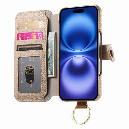 For iPhone 14 Case RFID Blocking Zipper Wallet PU Leather Mobile Cover