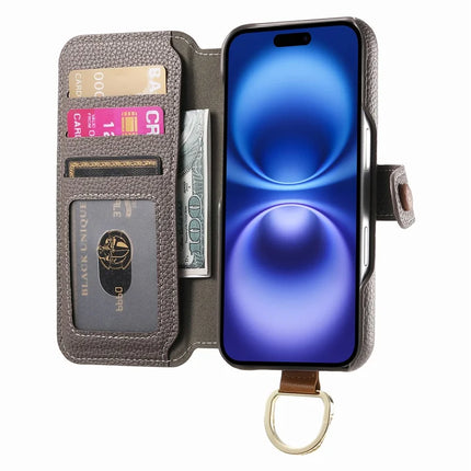 For iPhone 14 Case RFID Blocking Zipper Wallet PU Leather Mobile Cover