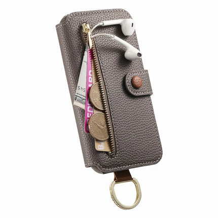 For iPhone 14 Case RFID Blocking Zipper Wallet PU Leather Mobile Cover