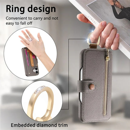 For iPhone 14 Case RFID Blocking Zipper Wallet PU Leather Mobile Cover