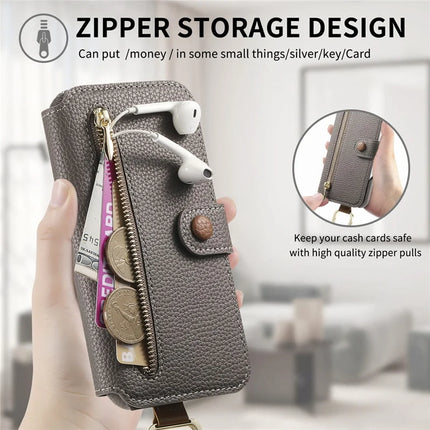 For iPhone 14 Case RFID Blocking Zipper Wallet PU Leather Mobile Cover