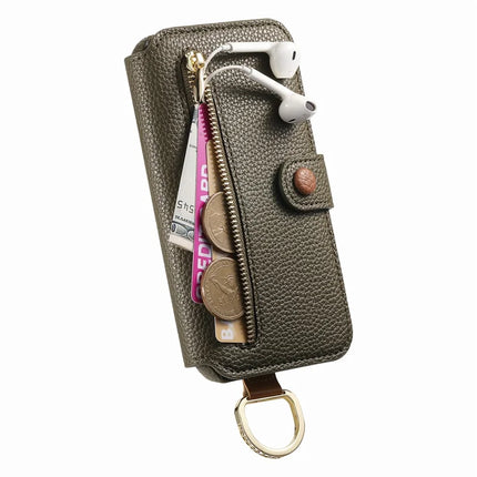 For iPhone 14 Case RFID Blocking Zipper Wallet PU Leather Mobile Cover
