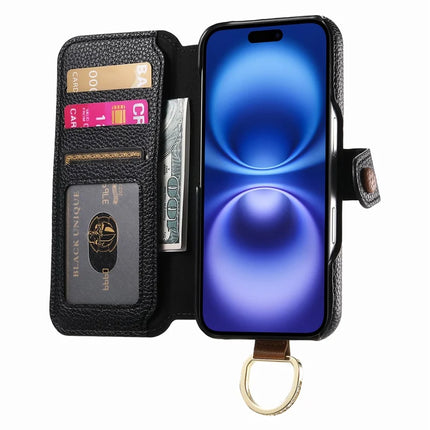 For iPhone 14 Case RFID Blocking Zipper Wallet PU Leather Mobile Cover