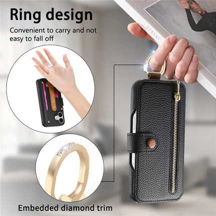 For iPhone 14 Case RFID Blocking Zipper Wallet PU Leather Mobile Cover