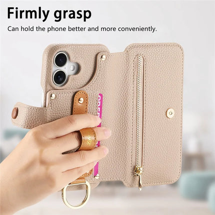 For iPhone 16 Plus Case RFID Blocking Zipper Wallet PU Leather Mobile Cover