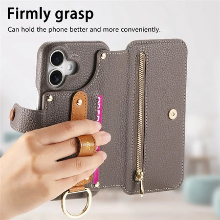 For iPhone 16 Plus Case RFID Blocking Zipper Wallet PU Leather Mobile Cover