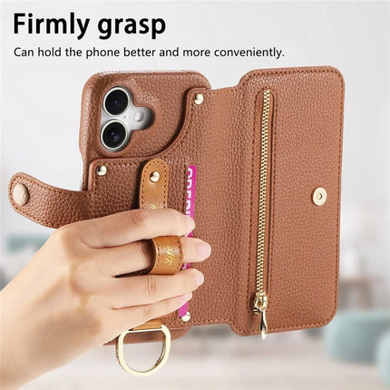 For iPhone 16 Plus Case RFID Blocking Zipper Wallet PU Leather Mobile Cover